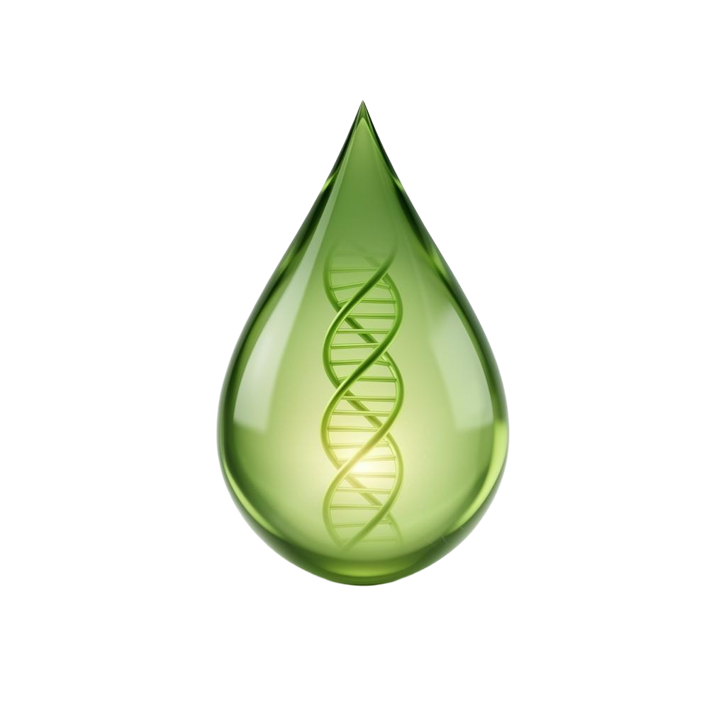 Gota biotecnológica com DNA verde translúcido